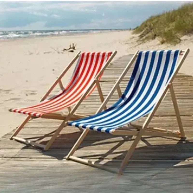 Simple Canvas Beach Chair Lazy Folding Lounge Wood Beach Chair Portable Picnic Camping Cadeira De Praia Outdoor Furniture QF50OC