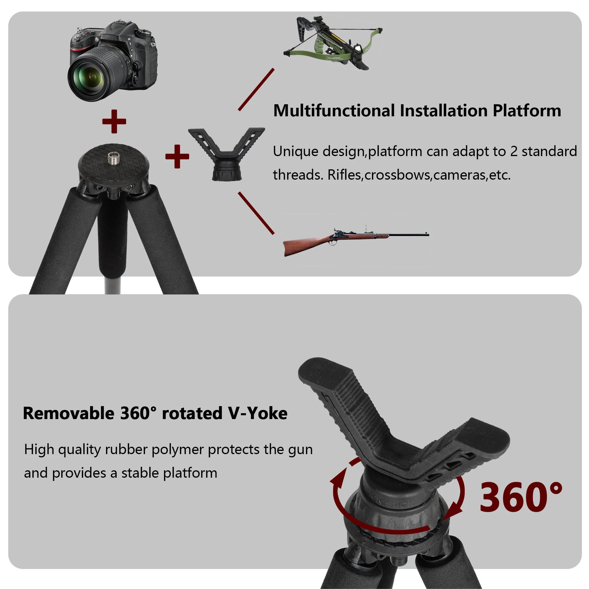 THIRD ARM Shooting Stick for Hunting, Shooting Stick for Rifle with Adjustable Height & High Density Foam Grips, 180cm Tripod