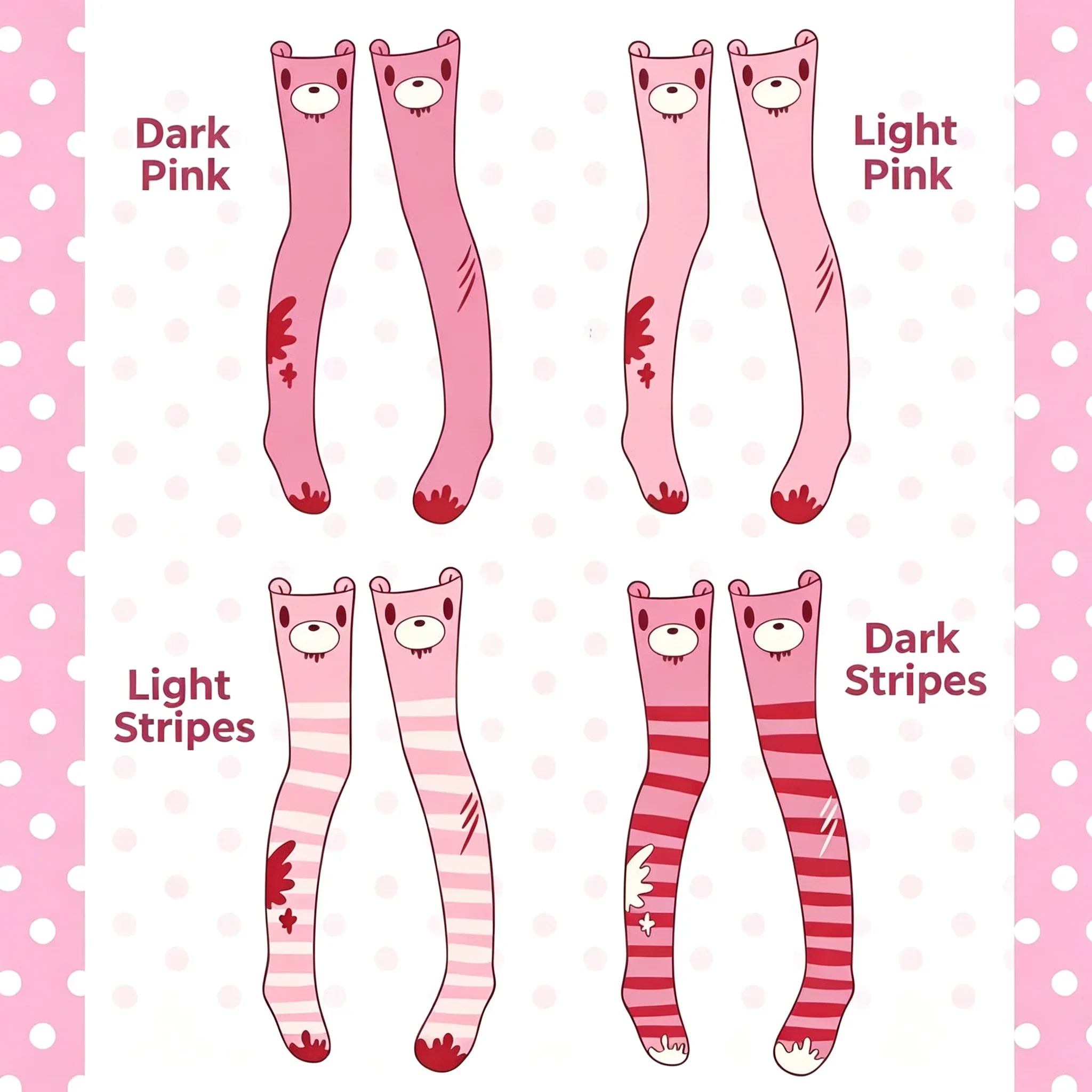 Gloomy Bear Pink Striped Thigh High Socks For Women Autumn Winter Sweet Kawaii Over Knee Stockings Japanese Harajuku Cosplay SS