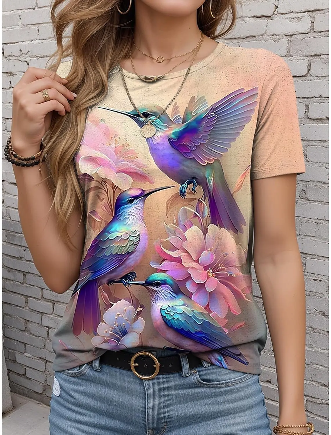 

Women's T-shirt Summer Hummingbird Patterns Short Sleeve Fashion Sexy Girls Clothes Y2k Print Tees Casual Wowen's Clothing