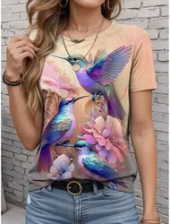 Women's T-shirt Summer Hummingbird Patterns Short Sleeve Fashion Sexy Girls Clothes Y2k Print Tees Casual Wowen's Clothing