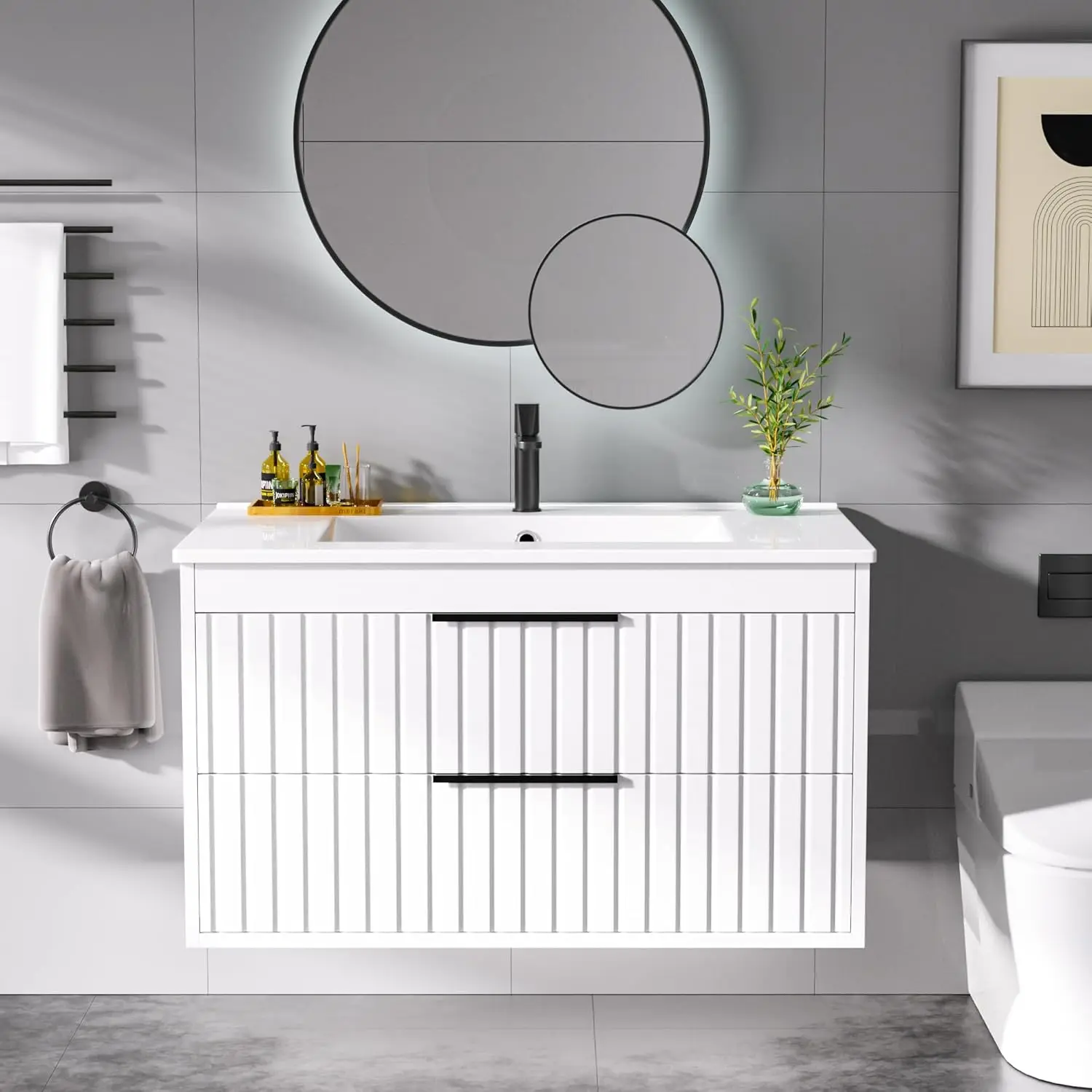 30" Bathroom Vanity with Sink, Floating Vanity Bathroom Sink Cabinet Wall Mount, Soft-Close Function 2 Large, Customized 1