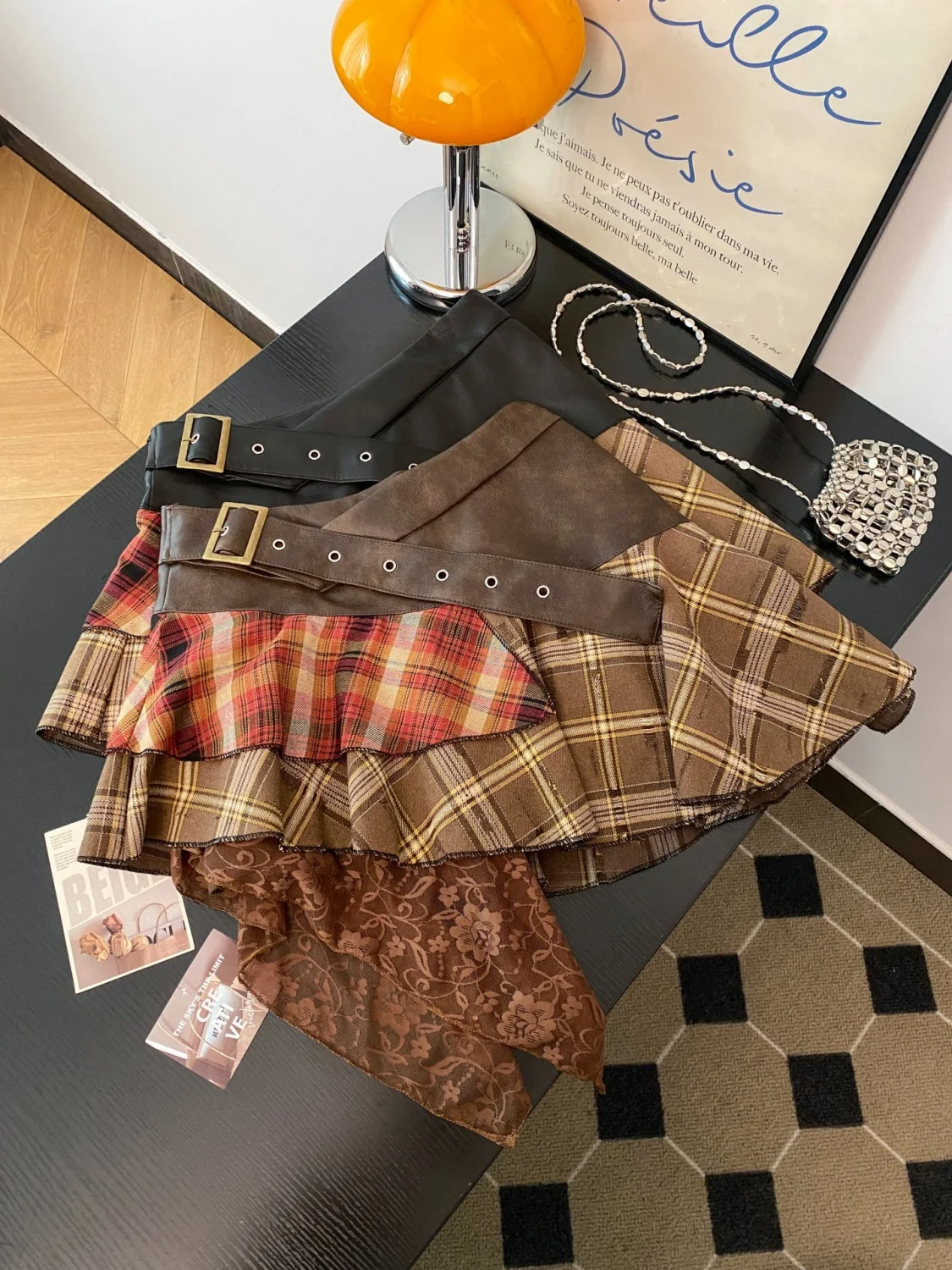 

Women's Grid Splicing Casual Skirt Baggy Y2K Japanese Harajuku High Street 2000S Girl Group Sexy Aesthetic Mini Skirt Clothing