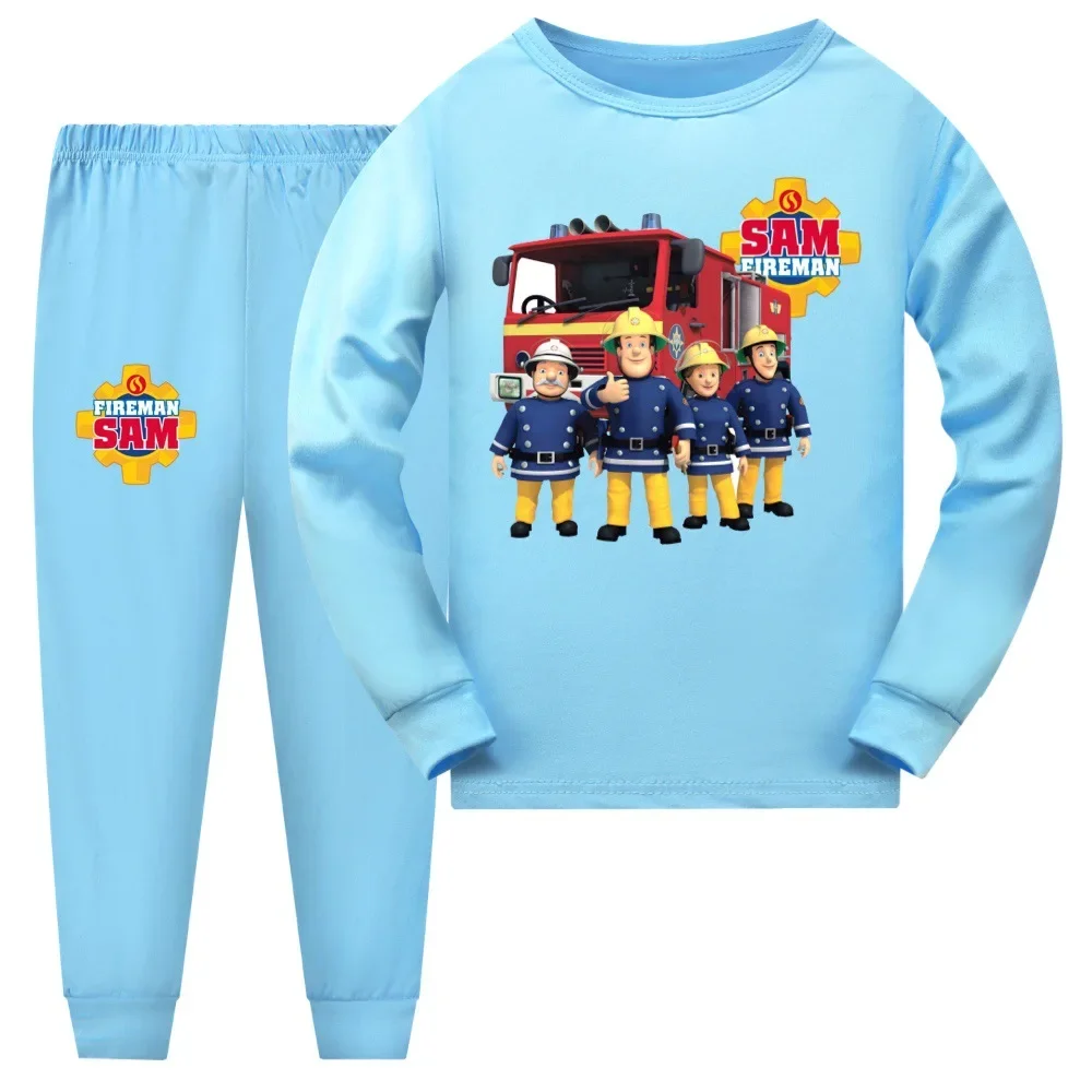 Anime Fireman Sam Clothes Kids Fire Fighter Pajama Sets Baby Girls Sleepwear Toddler Boys Nightwear Children Long Sleeve Pijamas