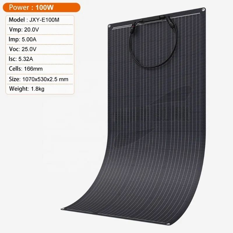 100 Watt 20 Volt Flexible Solar Panel, ETFE Salt Spray Resistant, Suitable for RV Yacht Marine Off-Grid Applications