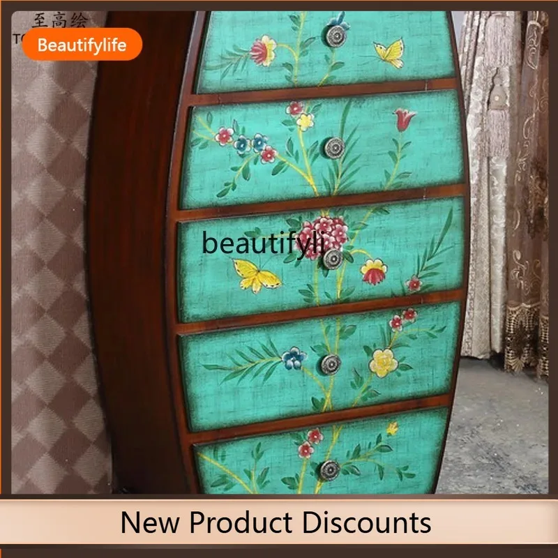 

f09 American Country Style Five-Drawer Entryway Cabinet Pastoral Painted Bedroom Corner Cabinet Wall-Mounted Side Cabinet