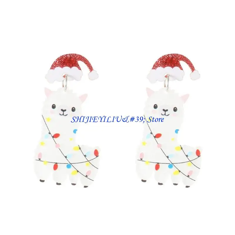 E21F Christmas Acrylic Drop Earrings Tree Alpacas Cactus Dinosaur Pendant Earring