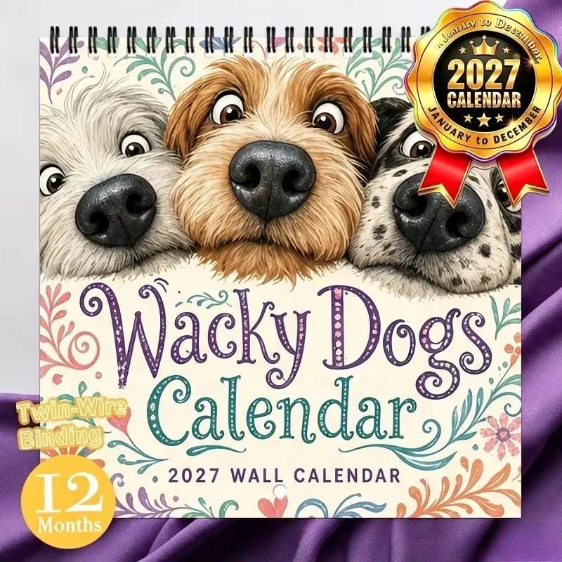 2027 Fun Dog Wall Calendar, 12-month calendar plan, double steel wire spiral calendar, writing block - Christmas/New Year gift