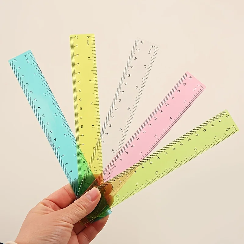 5pcs Transparent Plastic Rulers Precise 8-Inch Measuring Tools Students Office Home Easy-to-Read Space-Saving Design