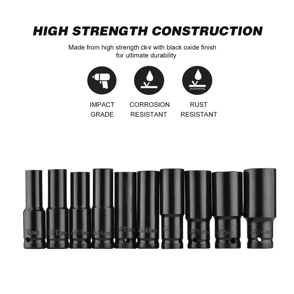 

10 pcs 1/2 "Drive impact sleeve sleeve deep Universal impact sleeve set 10-24mm for pneumatic service tools