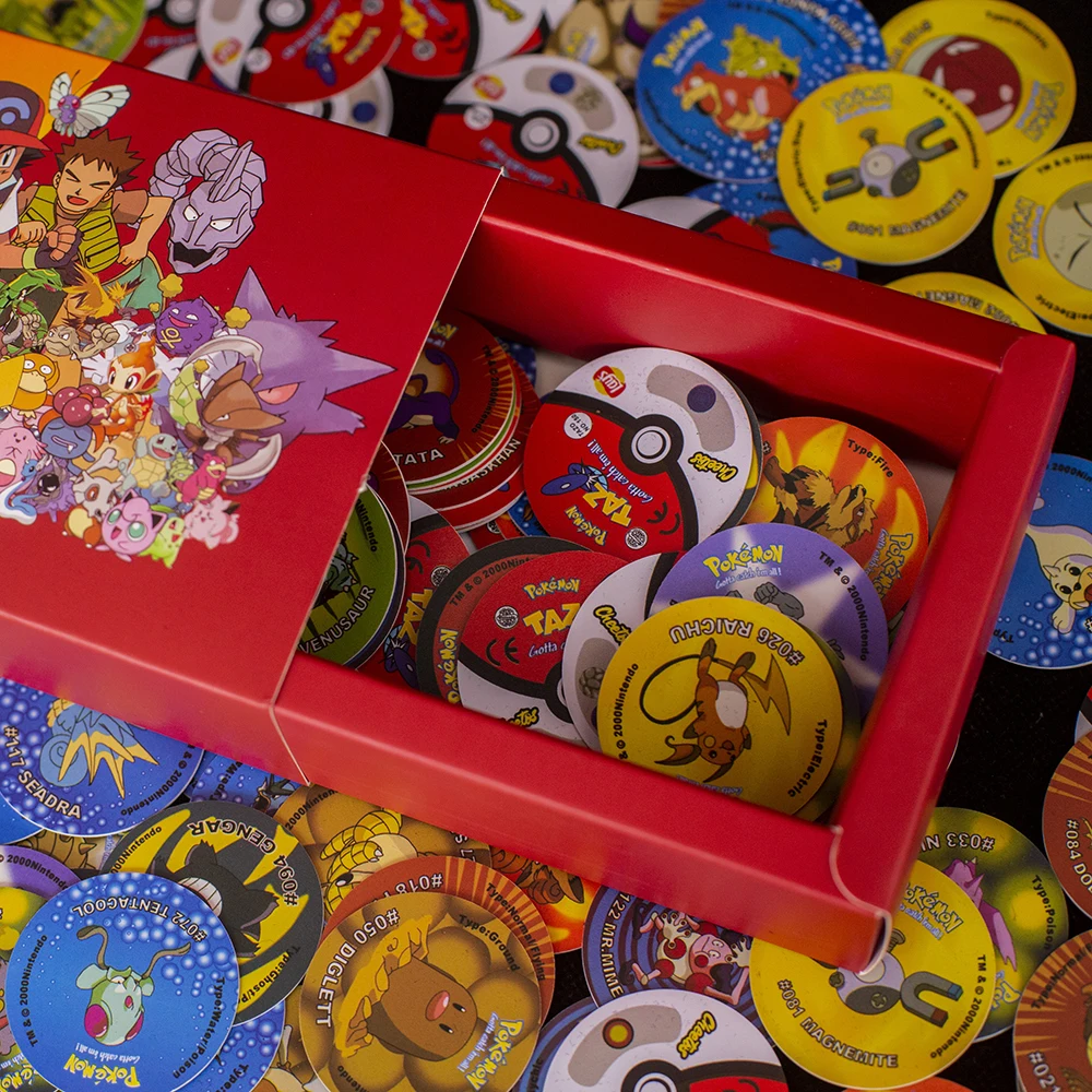 Lote De Tazos Pokemon الجيل الأول 169 قطعة مجموعة كاملة من أغطية الحليب Super Mega Master Pikachu بطاقات Tasos المستديرة