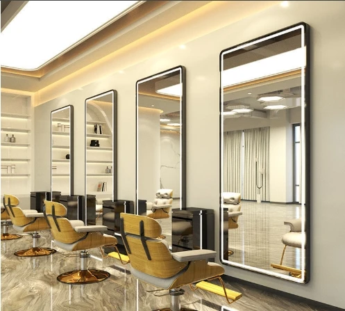 Barber Shop Mirror Wall Mounted Hair Salon Hair Salon Mirror Table LED Light Touchable Height 170 Width 70cm