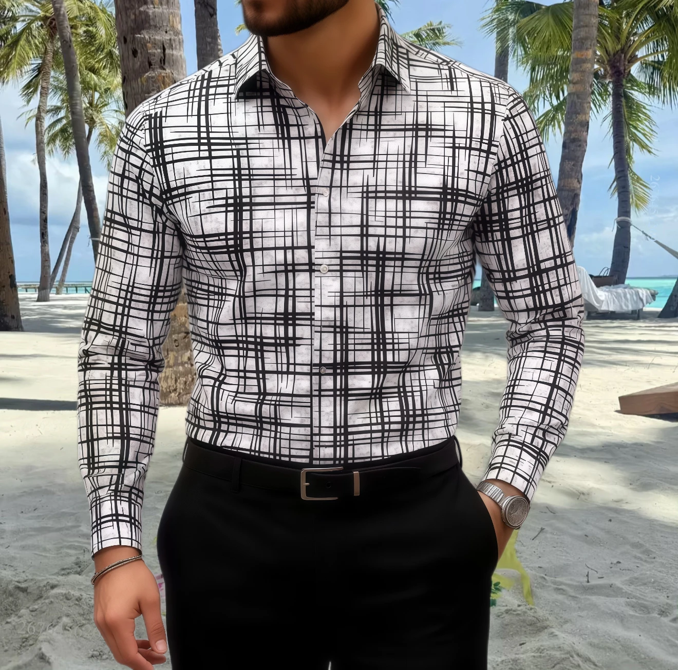 

Men's long sleeve shirt casual slim fit button down shirt linear stripe textured shirt men's fashion tops shirt
