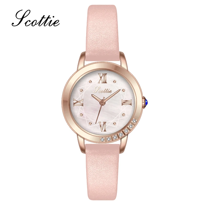 Exquisite zircon small dial Ladies Watch leather waterproof band ladies Commuter wear Gift various occasions Pretty Quartz Watch