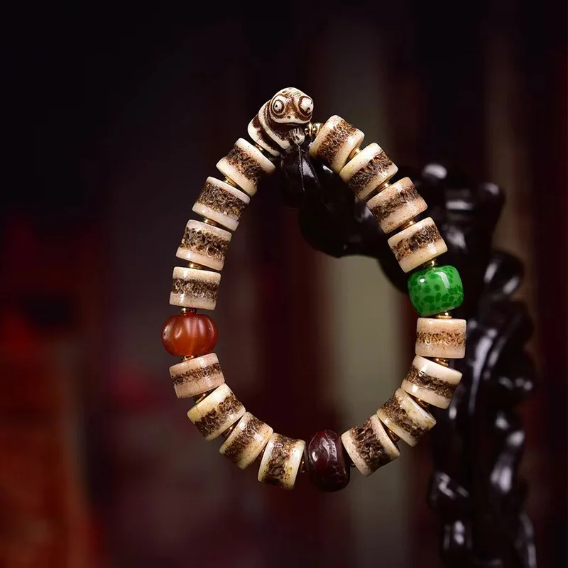 Yak Crafts Single- Old Materials Backflow Bone Buddha Beads Multi-Wrap Bracelet Fashion All-