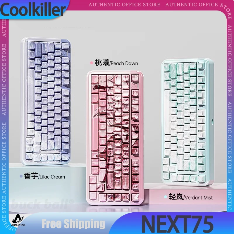 Coolkiller NEXT75 Mechanical Keyboards 3Mode 2.4G Bluetooth Wireless Keyboard RGB Keycaps PBT Keyboard RT CNC Customize Keyboard