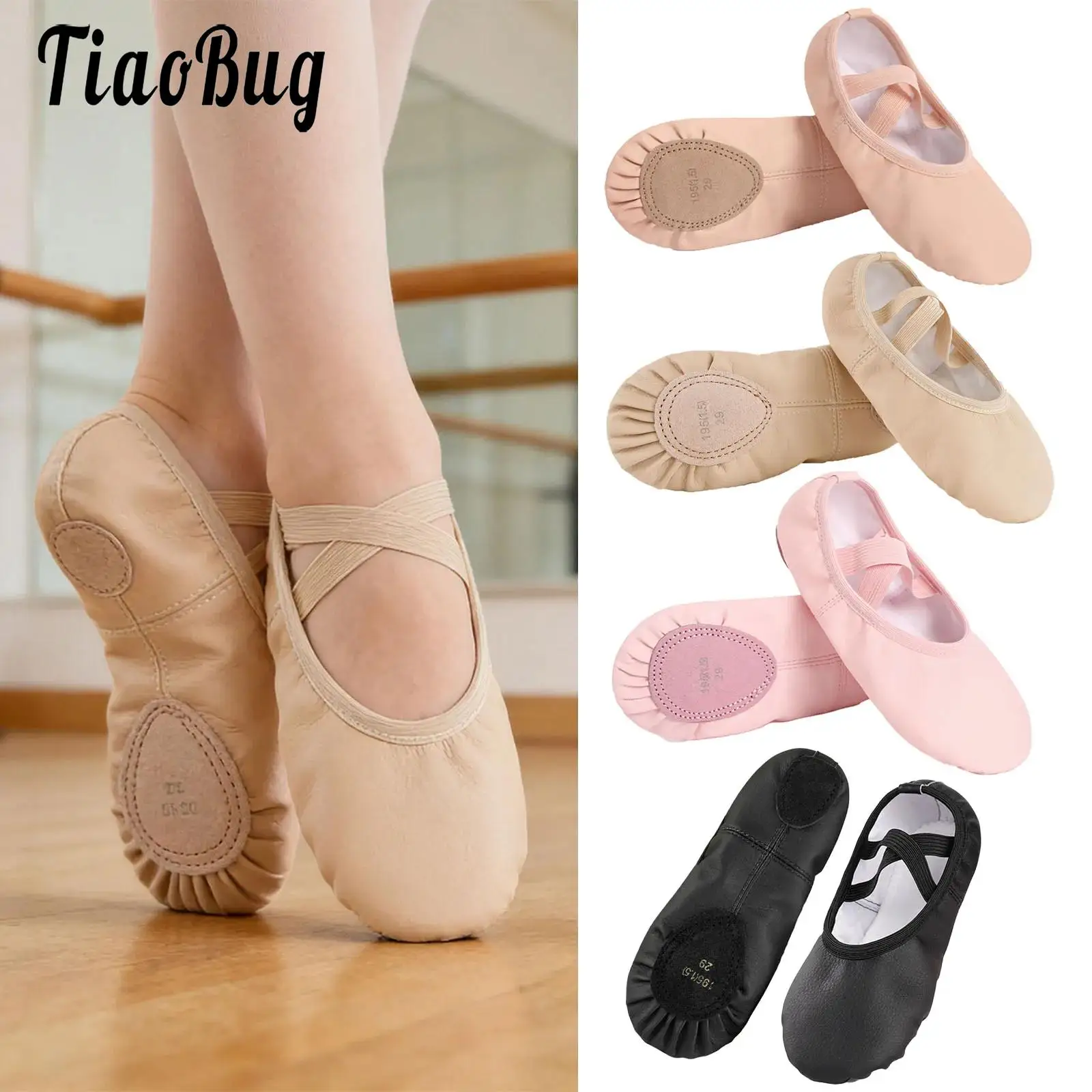 24-34 Size 1 Pair Ballet Shoes for Girls Kid Faux Leather Yoga Shoes Ballet Slippers for Dancing Practice Dancer Ballerina Shoes