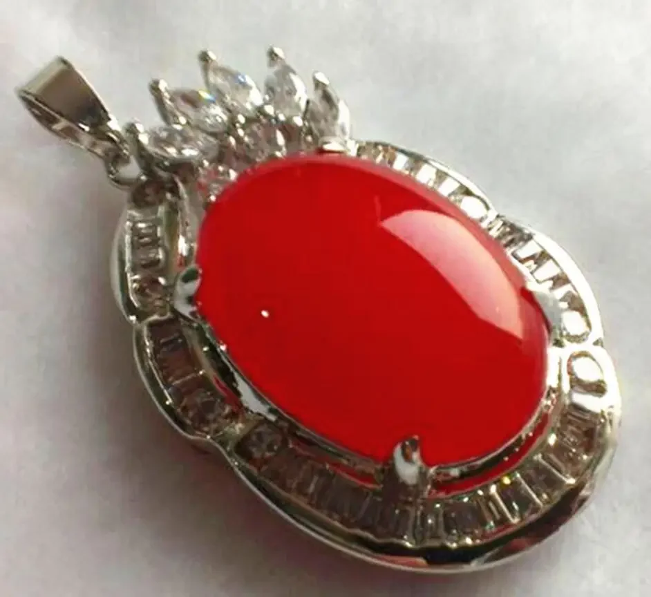 

Wholesale crystal inlay 18*25mm red Natural JADE pendant with free chain