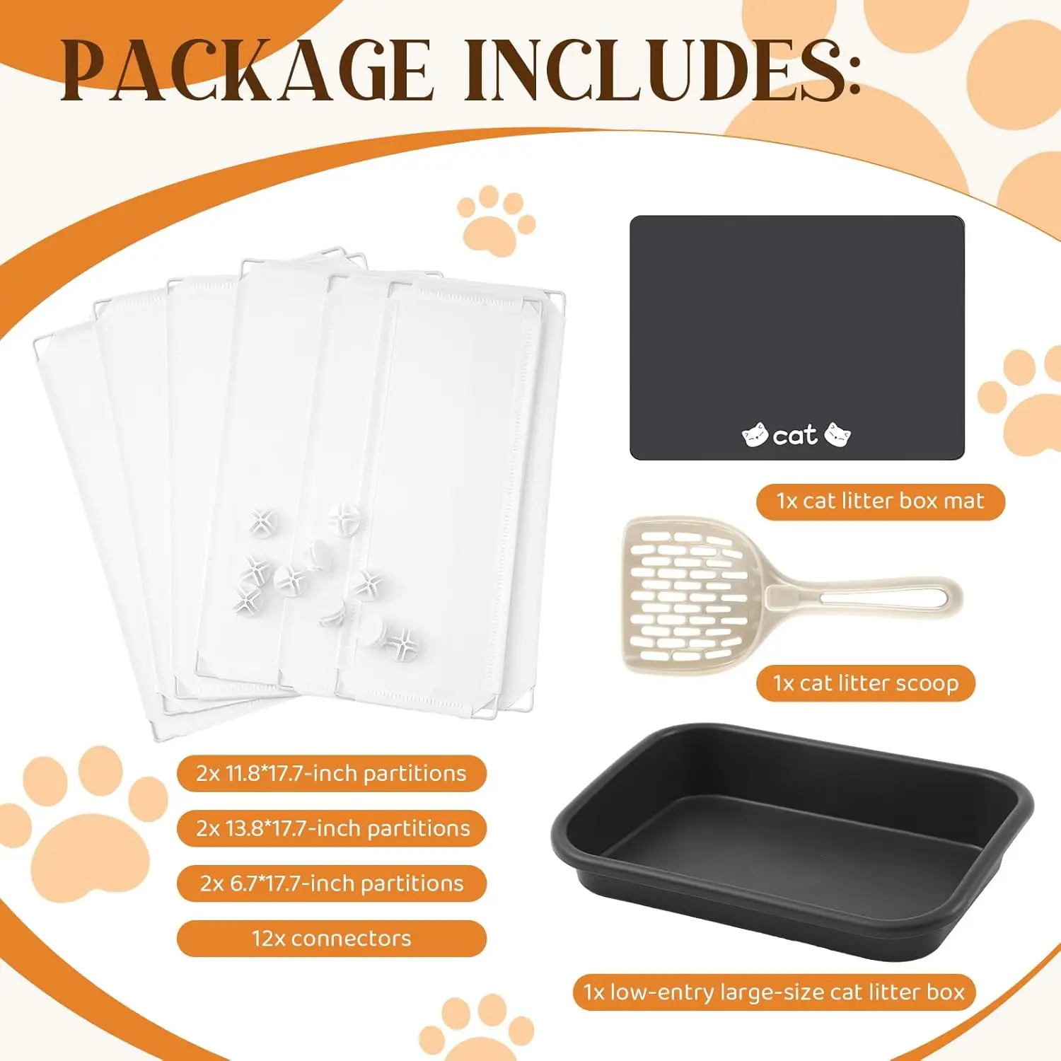 4 in 1 Low Entry Cat Litter Box with Shield, Cover, Splash Guard & Scoop for Senior, Disabled Cats