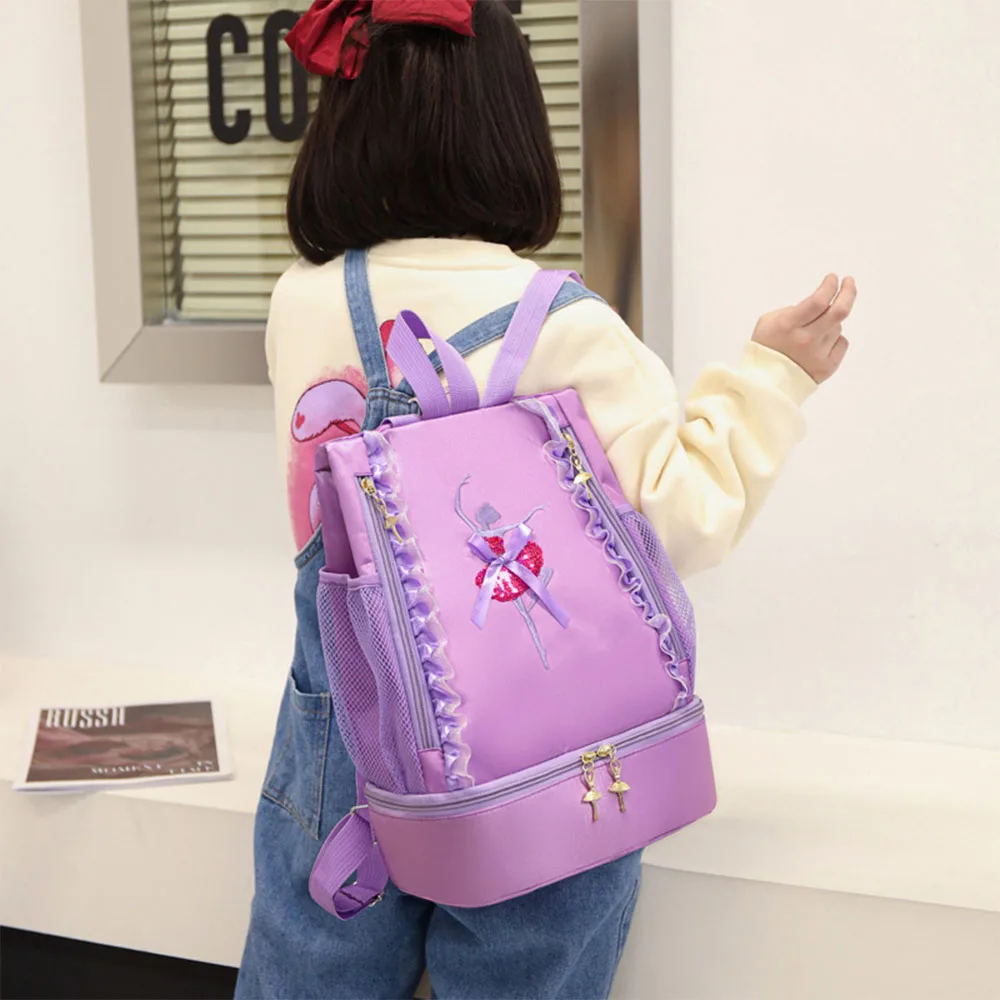 Zaino da ballo per balletto con ricamo personalizzato con scomparto per scarpe separato, borsa da Ballerina per bambine per borsa da ballo per bambini