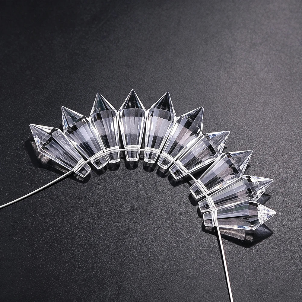 50pcs Suncatcher Crystal Bead Icicle Cone Prisms Chandelier Replacement Pendants Drops Lamp Candle Holders DIY Parts Loose Bead