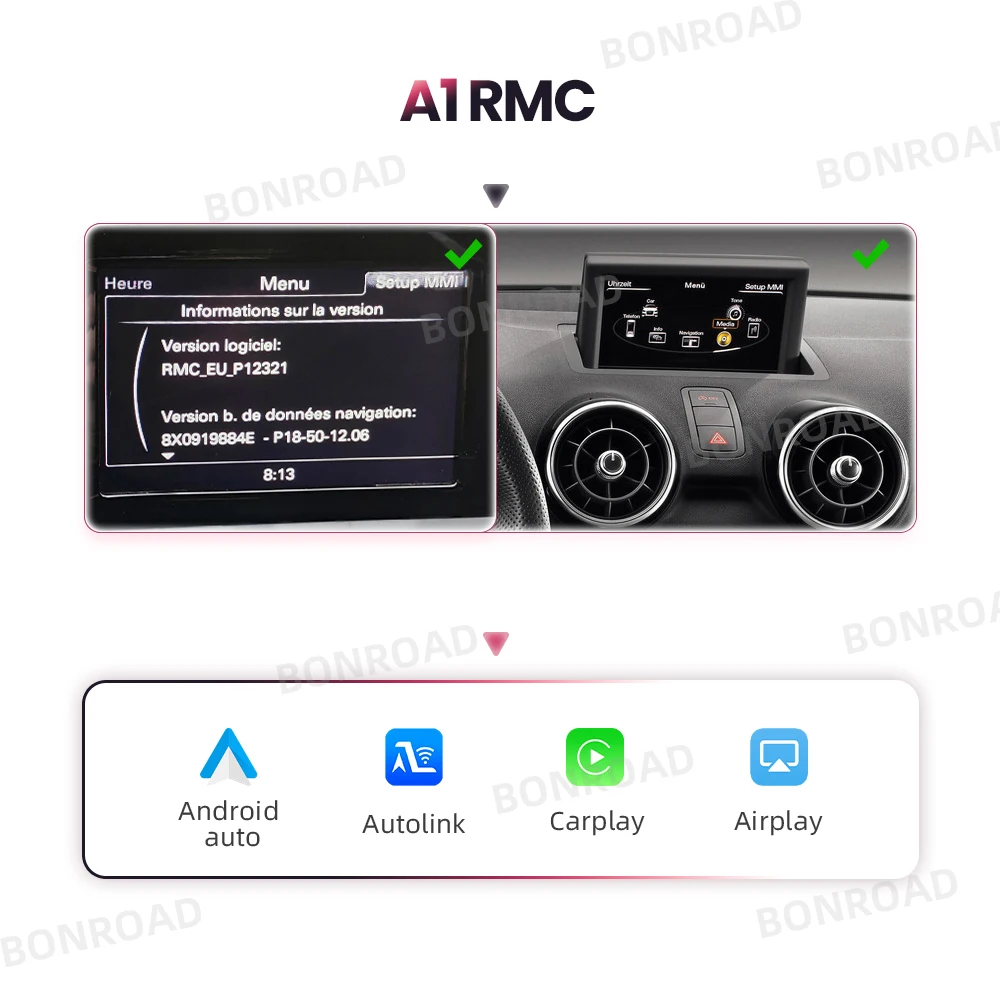 BONROAD Draadloze CarPlay Android Auto Interface Adapter voor Audi A1 Q3 2012-2018 RMC HNR met AirPlay Mirror Link