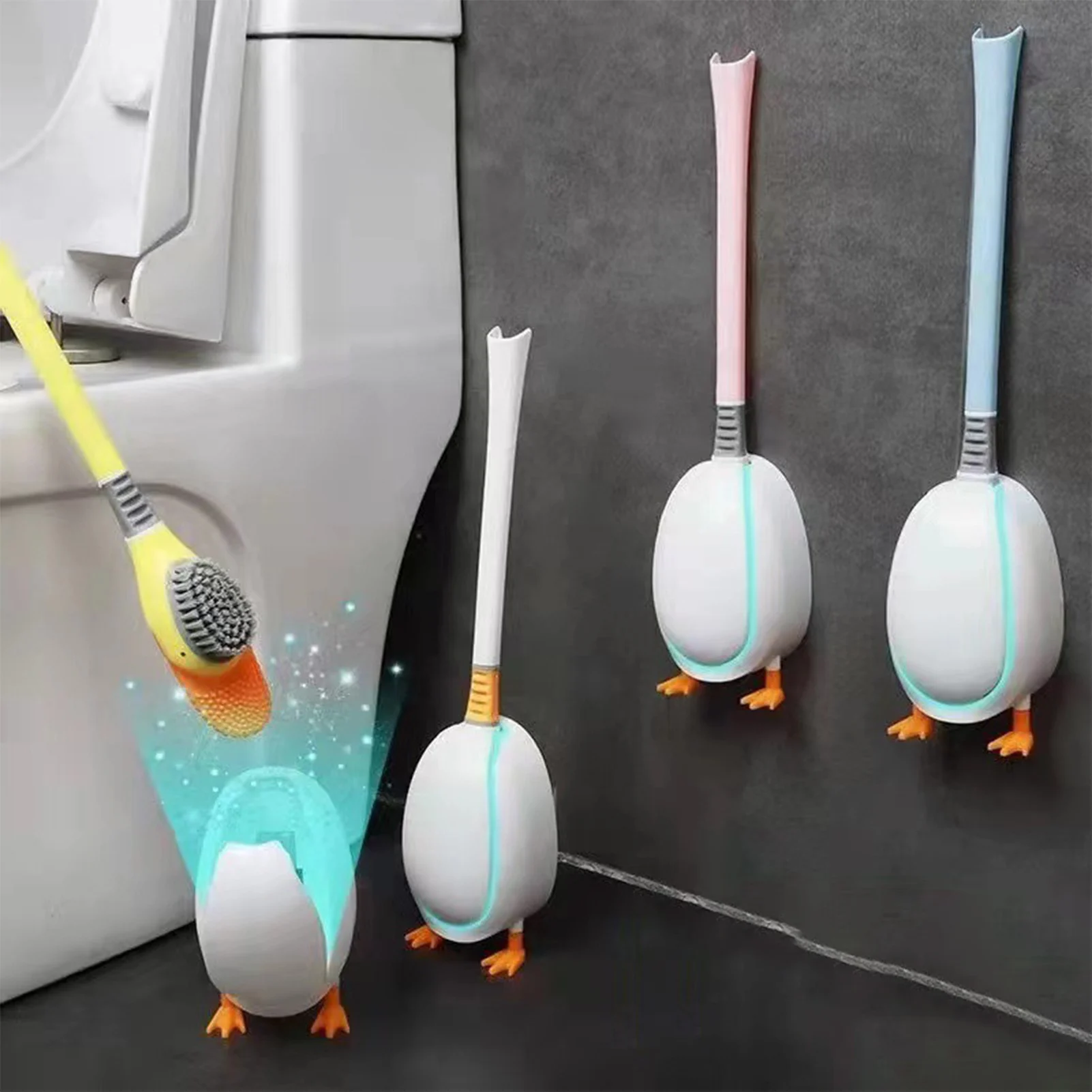 Diving Duck Toilet Brush Set Silicone Scrubbers Brush Head Toilet Scrubber for Toilet Clean Lid Edge Clean