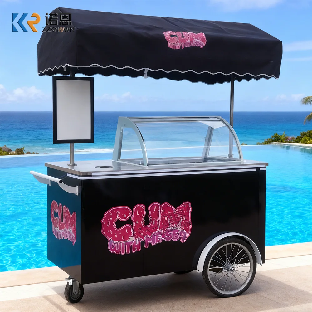 

Custom Ice Cream Cart Electric Cooling Dessert Kiosk Snack Coffee Outdoor Mobile Dessert Push Cart For Summer Festival