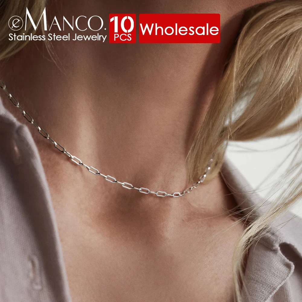 EManco 10PCS Gold Color Fine Chain Necklace for Women Stainless Steel Link Chain Minimalist Jewelry Gifts Wholesale