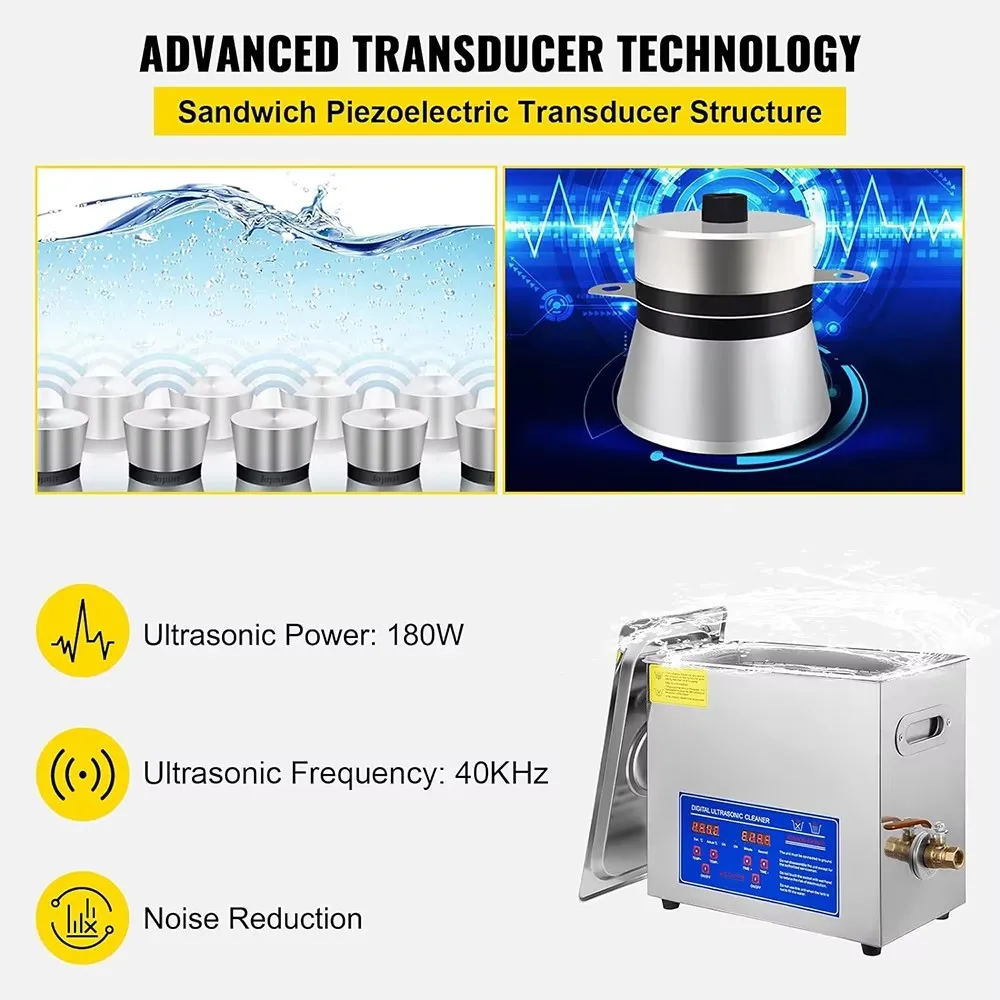 6L Digital Ultrasonic Cleaner Machine Stainless Steel Ultrasonic Cleaning Equipment Household Use Electric Dentures Instruments