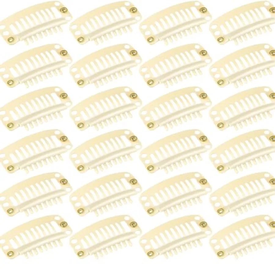 

30 Pieces 32 mm 9-teeth Hair Extension Clips Hair Extension Wigs Snap Clips Comb Small Snap Wig Accessories for Women DIY Beige