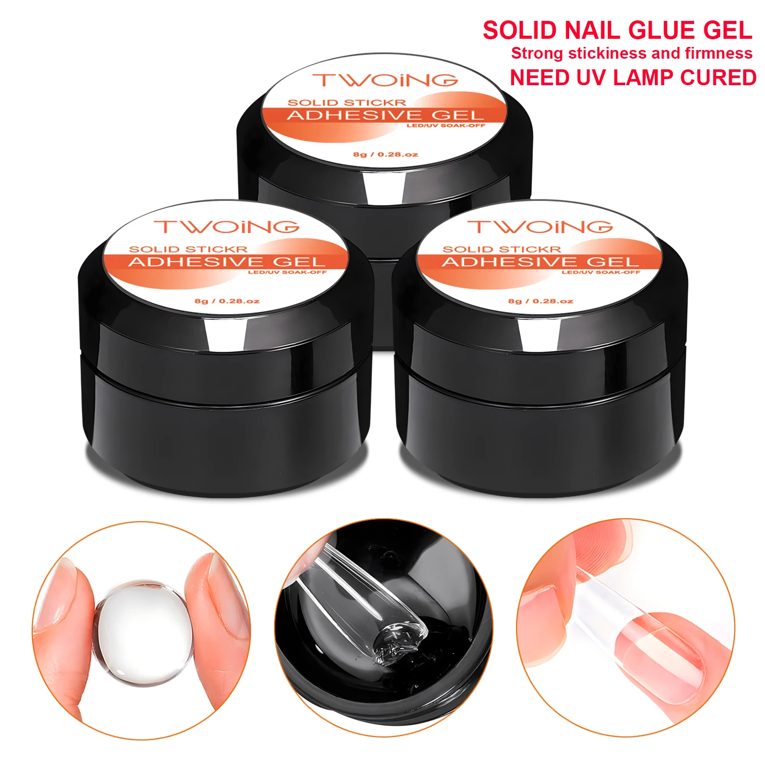 3 garrafas de cola sólida para unhas, gel de cola para pontas de unhas, cola transparente sem limpeza adesiva para pedras preciosas de strass, verniz transparente em gel para arte em unhas