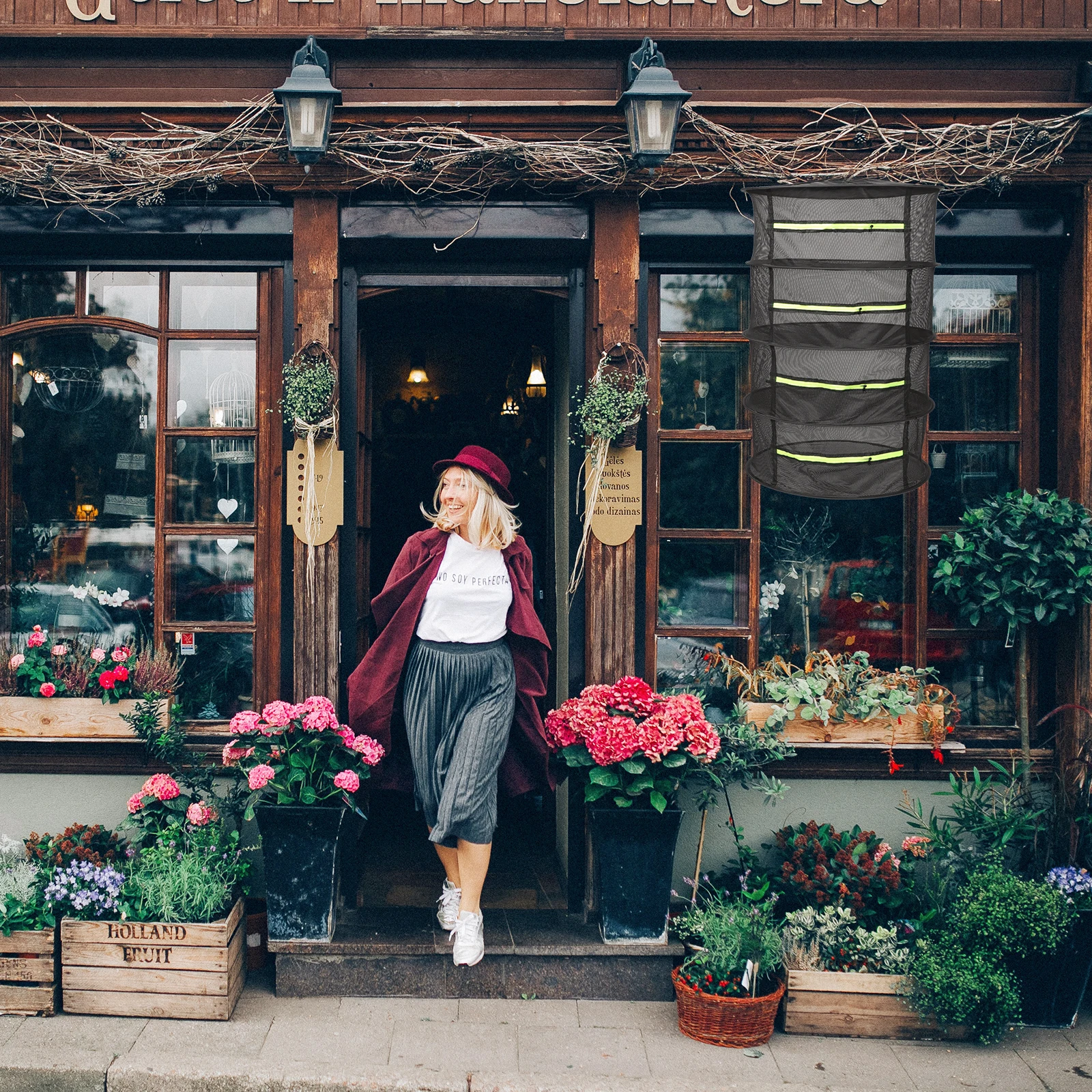 

4-Layer Round Zipper Foldable Plant Rack Household Food Mesh Lightweight Outdoor Net Hanging Dry Mesh For Herbs Fruits