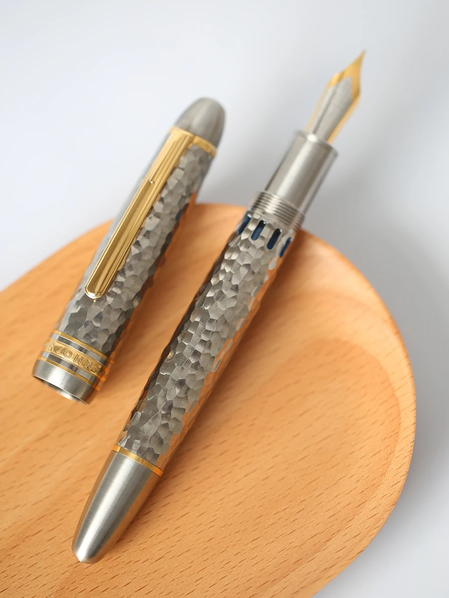 MAJOHN New Titanium Alloy Ti-136 Piston Pen Metal Brushed Anti-slip Hammer Pattern Version EF/F Fountain Pen Writing Gift Pen