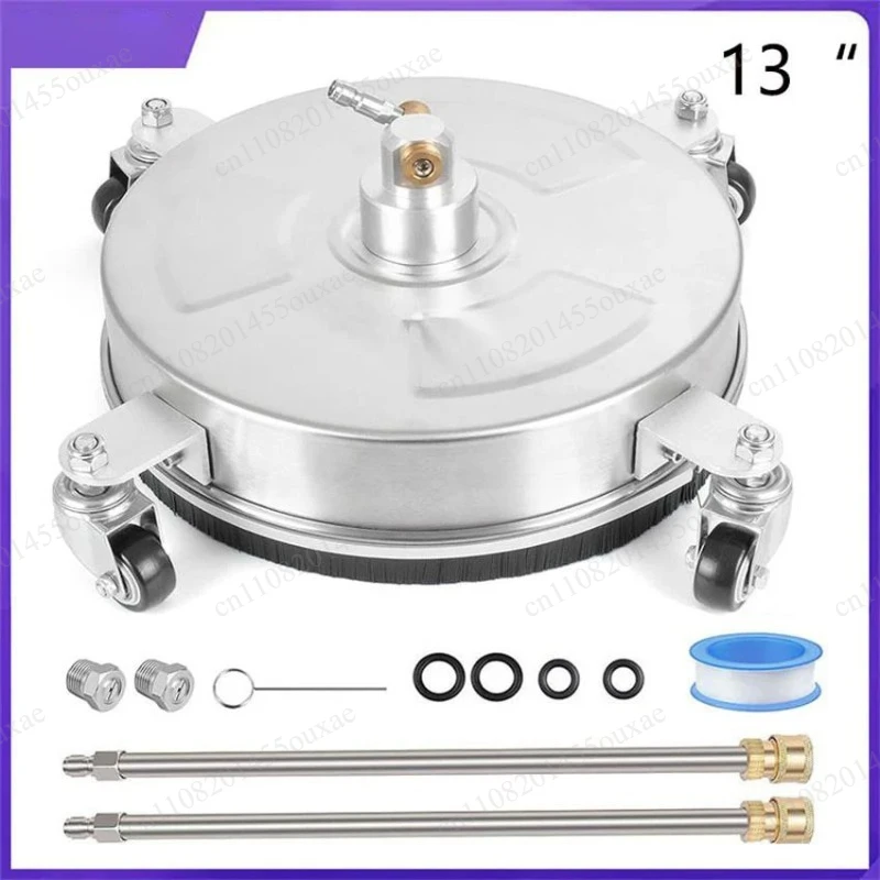 13 Inch Wheeled Floor Surface Scrubber 4000PSI Stainless Pressure Washer Tool With 1/4 Inch Quick Coupler & Extension Wand