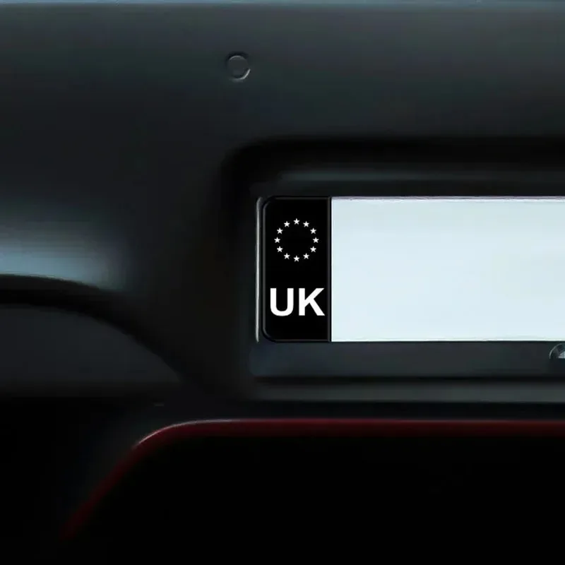 2Pcs National License Plate Style Sticker Set, Black White Star Design, Decor for Car License Frame & Body