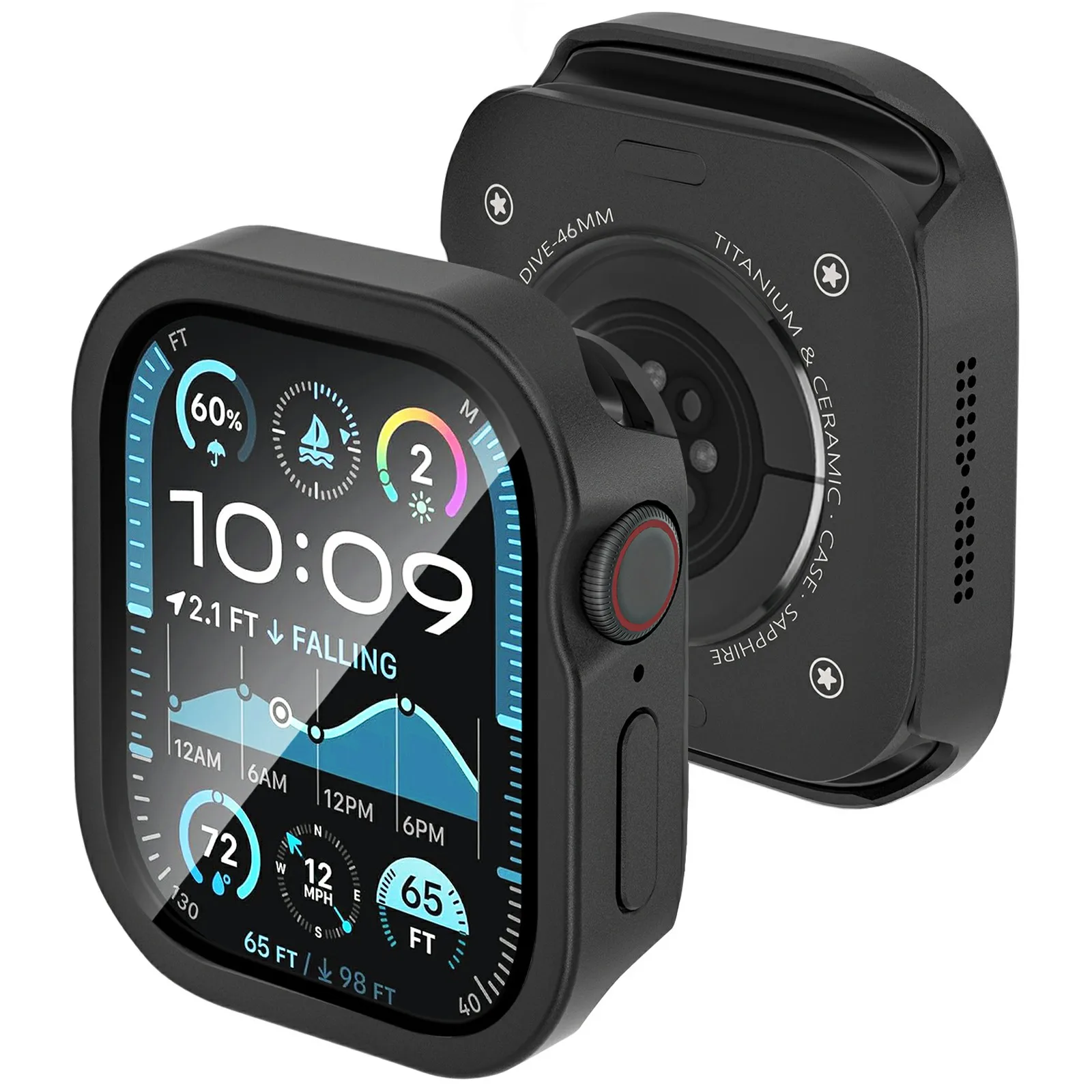 

Для Apple Watch Series 10 46 мм металлический корпус со стеклянной пленкой, защитный чехол для умных часов - черный