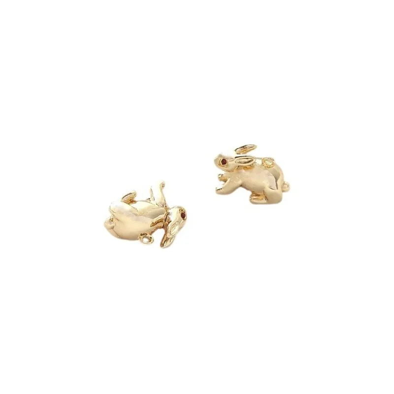 

14K Gold Plated 3D Cute Rabbit Charms with Red Zircon Eyes, Moon Bunny Pendants for DIY Bracelet Jewelry