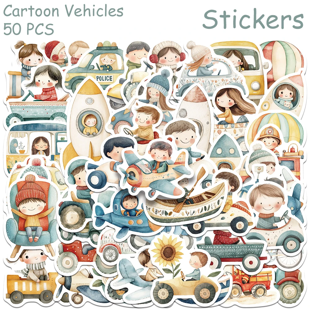 50pcs Cartoon Vehicle Stickers Decals For Laptop Bottle Suitcase Refrigerator DIY Cartoon Aesthetic Stickers Creative Gifts