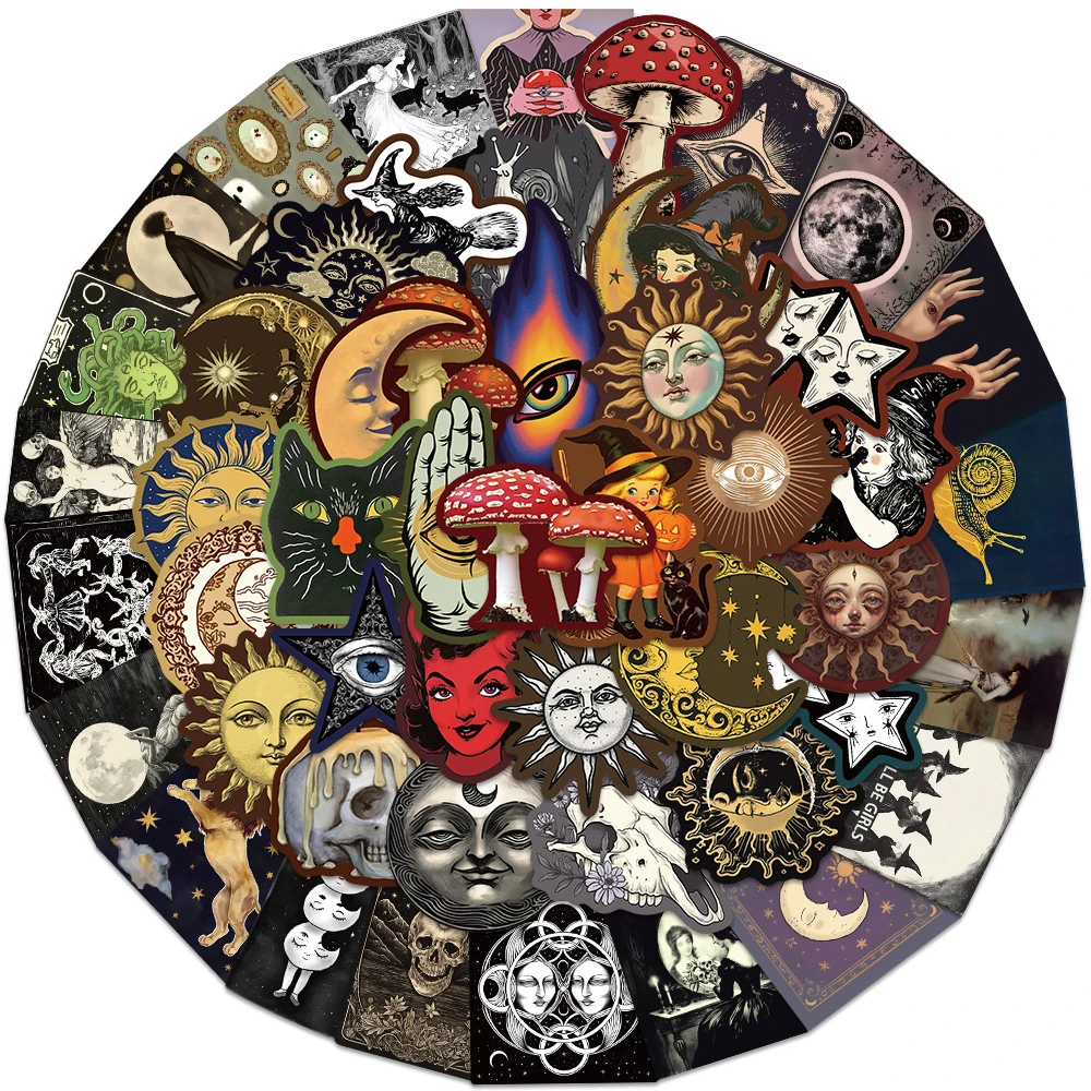 10/30/50pcs Occult Celestial Creepy Stickers Vintage Aesthetic Decals DIY Laptop Scrapbook Guitar Mysterious Moon Planet Sticker