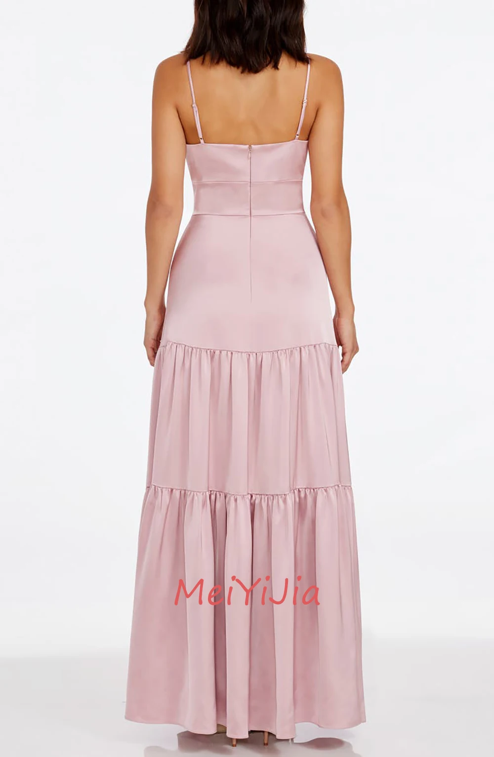 MeiYiJia Spaghetti Straps Zipper-Up Ruffle Sleeveless Ankle-Length Saudi Arabia Sexy Evening Birthday Club Outfits Summer 2024