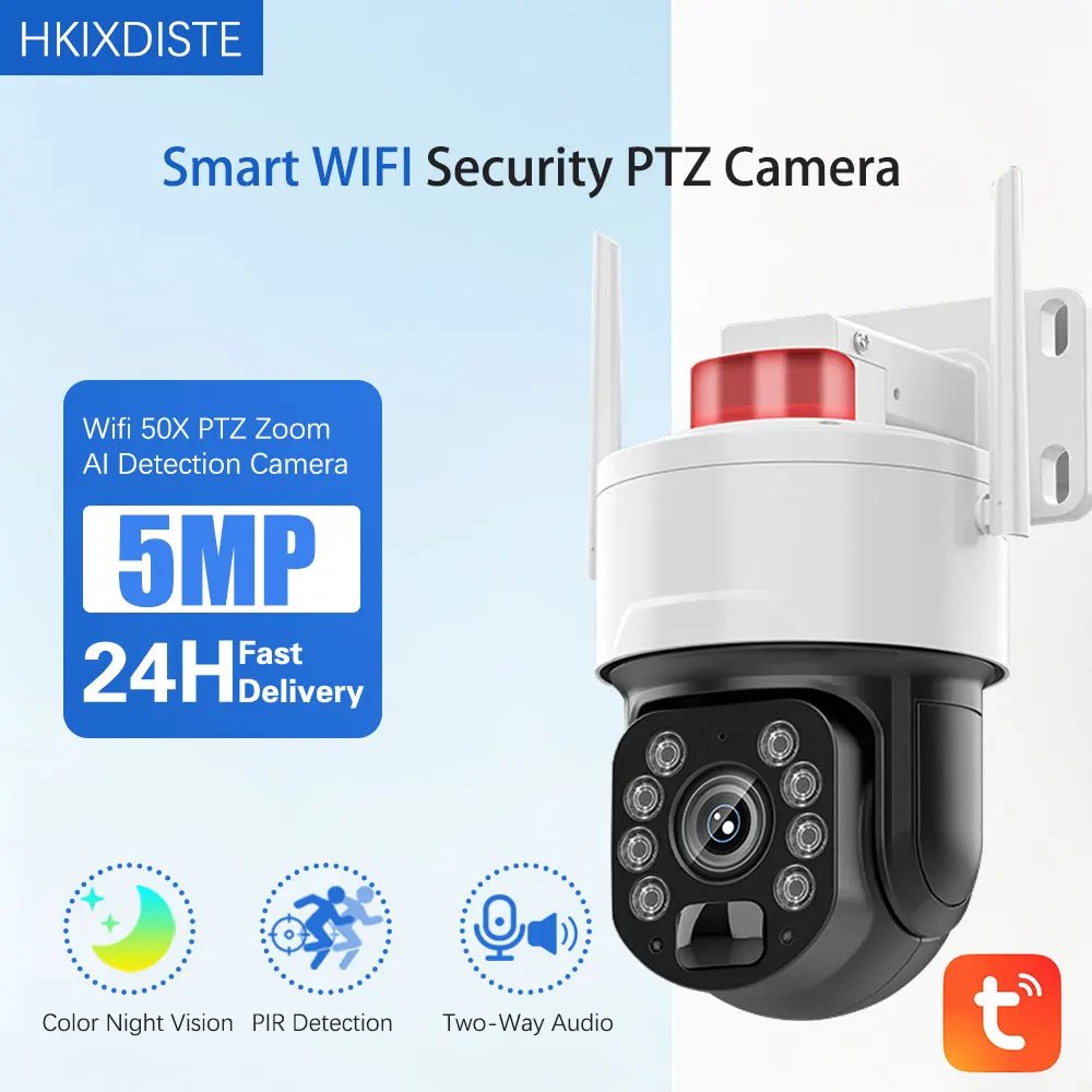 

Outdoor Tuya WiFi IP Camera HD 5MP Surveillance Camera Full Color AI Human Detection Security Monitor Cameras APP Control