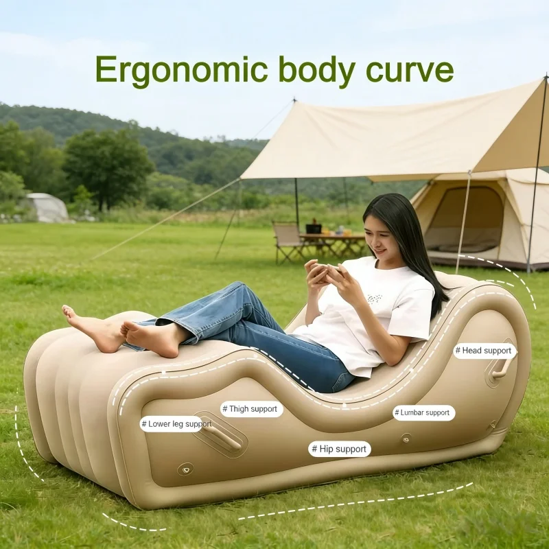 S-Shaped Inflatable Chair, Outdoor Portable Inflatable Soft Seat Home Camping Leisure Self Inflating Sofa Bed Yoga Leisure Chair