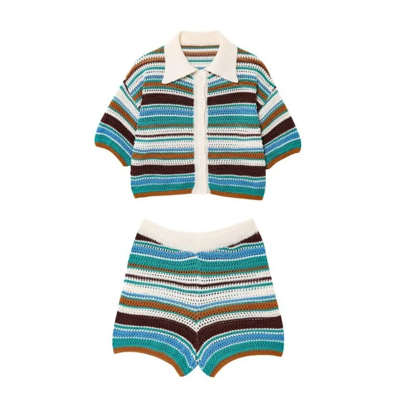 

Knit Mini Shorts Sets For Women 2 Pieces 2025 New Fashion Short Shirt Women Suit Casual Two Piece Set Women Outfit