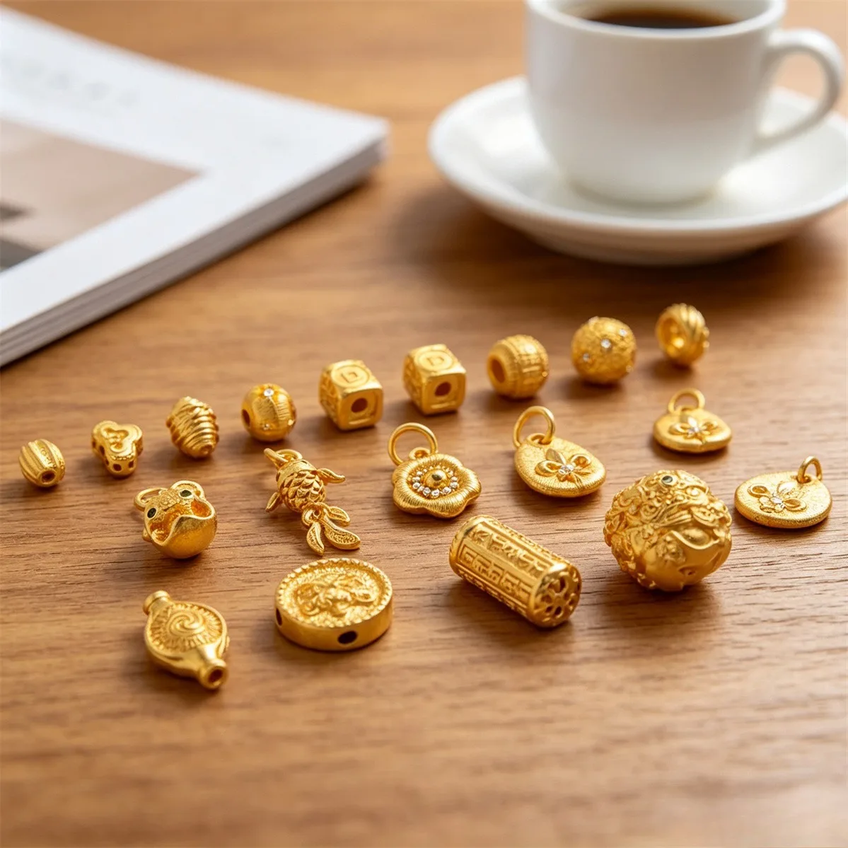 Chinese Wealth Theme Charms 24K Gold Plated Brass Anti-Tarnish Pumpkin Coin Koi Pixiu Pendants DIY Findings