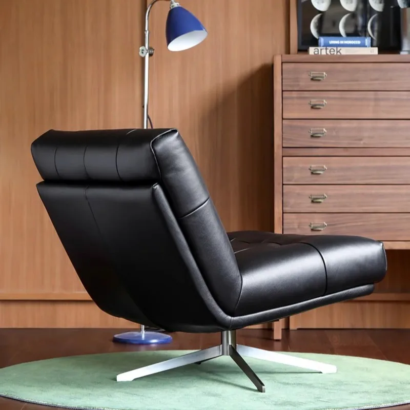 Vintage Rotatable Leather Stainless Steel Walker Single Sofa Casual Swivel Chair Black