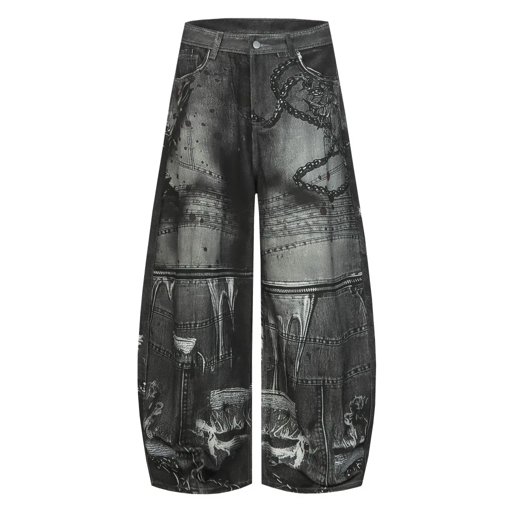 Spring Autumn Men's New Fashion Printed Street Style Trendy Loose Casual Fashion Soft Breathable All Match Daily Wear Long Pants