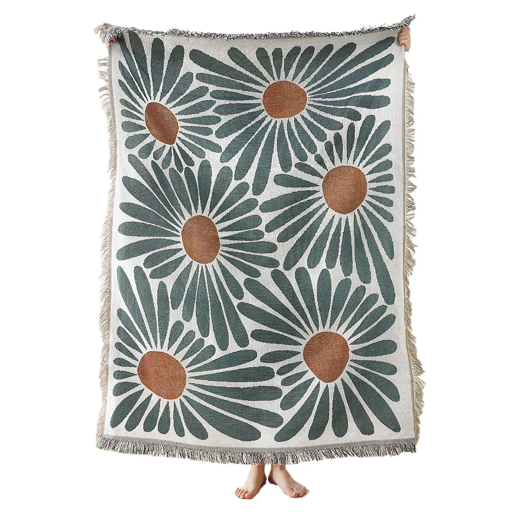 Bohemia Blue Daisy Throw Blankets Woven Cotton Tapestry Hippie Bedding Room Decor Sofa Chair Towel Outdoor Camping Wall Hanging