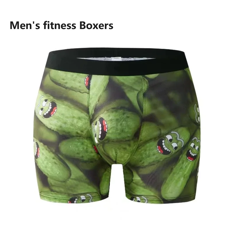 Men Sports Boxers Underwear Underpants Sport Green M L XL Cartoon Print Breathable Ventilate Fashion Fitness Casual