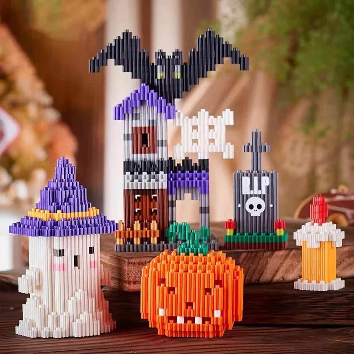Blocs de construction de connexion de noël et d'halloween, Mini modèles, maison hantée citrouille fantôme + jouet d'assemblage amusant pour décoration festive pour enfants
